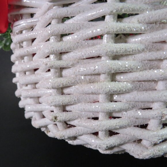 Snowy White Wicker (Strong) Basket w Holly Greenery (removable) - Picture 12 of 15